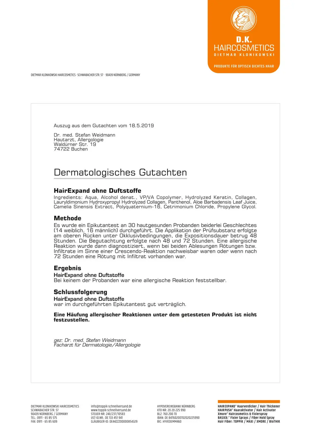 haarverdicker dermatologisches gutachten für hairexpand